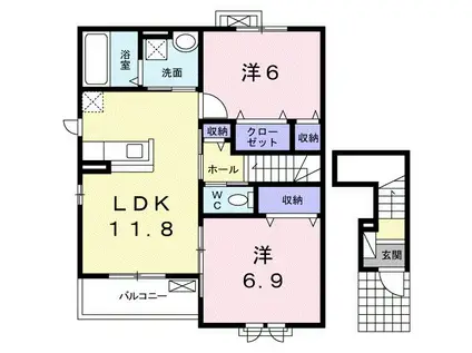 エヴァーグリーン納富分II(2LDK/2階)の間取り写真