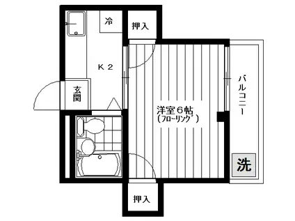 BELL WOOD(1K/2階)の間取り写真