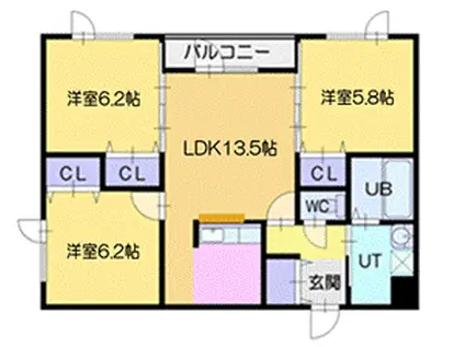 鍋島ハイツI(3LDK/1階)の間取り写真