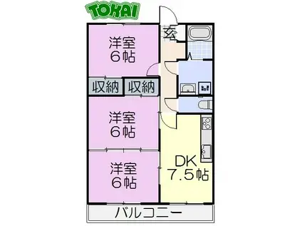 ラフィネ・ドミール(3DK/2階)の間取り写真