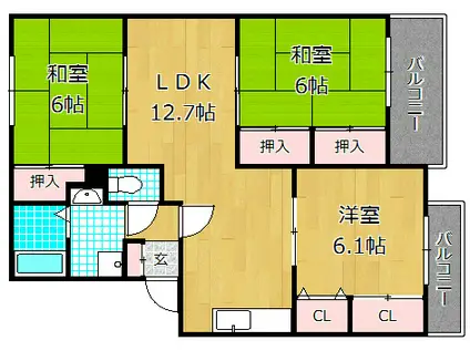 トリヴァンベール星田(3LDK/2階)の間取り写真