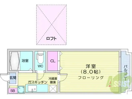 ソレアード遠見塚弐番館(1K/1階)の間取り写真