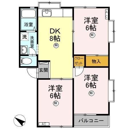 湖水ハイツB(3DK/2階)の間取り写真