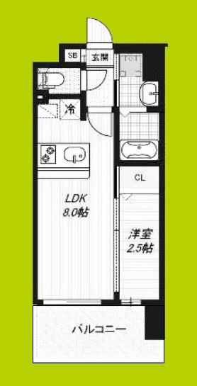 LUXE玉造南(1LDK/14階)の間取り写真