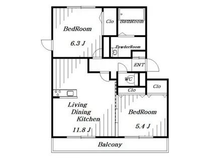 レセンテ小仲台(2LDK/1階)の間取り写真