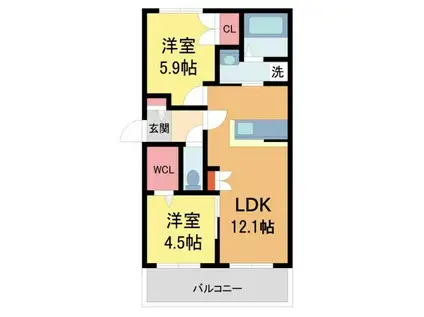 MAISON BONHEUR(2LDK/2階)の間取り写真