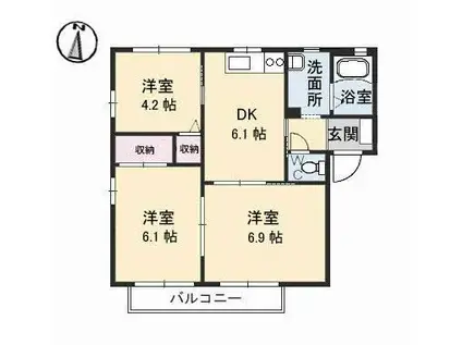 サリーレ太陽II A棟(3DK/2階)の間取り写真