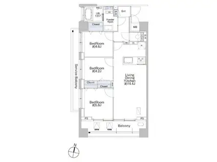 プロシード池上(3LDK/7階)の間取り写真