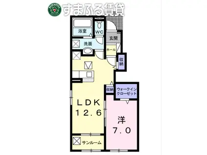 アルメールB(1LDK/1階)の間取り写真