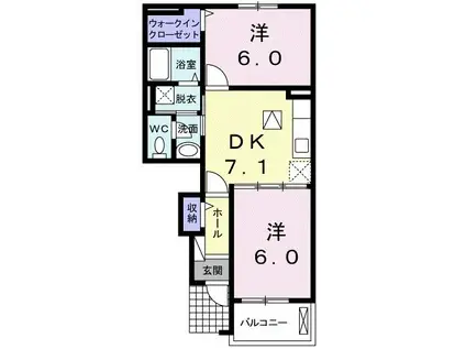 イースタン・パーク51A(2DK/1階)の間取り写真