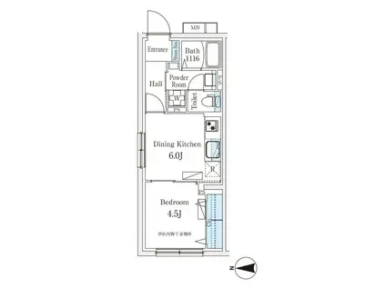 ラクラス旗の台(1DK/2階)の間取り写真