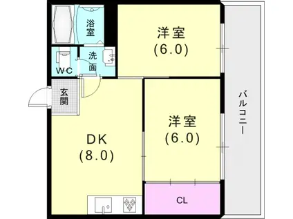 ダイバーシティ神戸長田A棟(2DK/4階)の間取り写真