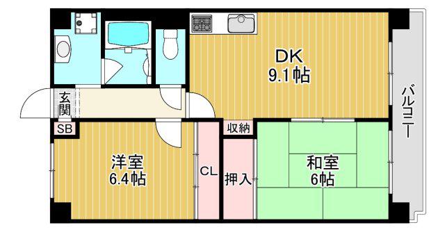 ピアニスクエア(2DK/2階)の間取り写真