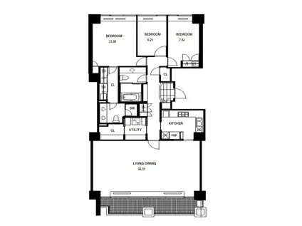 東京メトロ日比谷線 神谷町駅 徒歩3分(3LDK/4階)の間取り写真