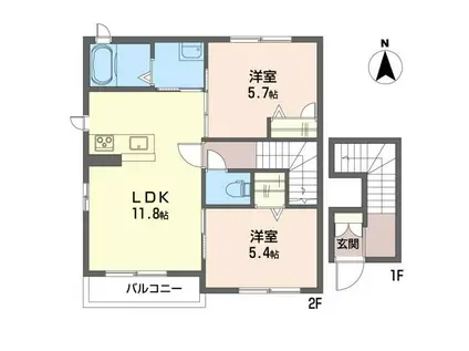 エスポワール フェリーチェ(2LDK/2階)の間取り写真