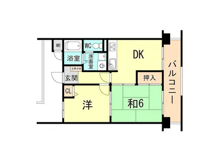  ベルーフ西宮山手(2DK/5階)の間取り写真