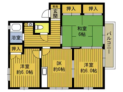 グレイスヴィーブルB(3DK/2階)の間取り写真