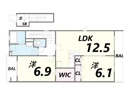 ロワジール(2LDK/2階)の間取り写真