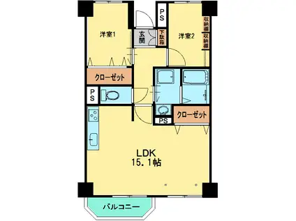 ロワイヤルパレス(2LDK/5階)の間取り写真