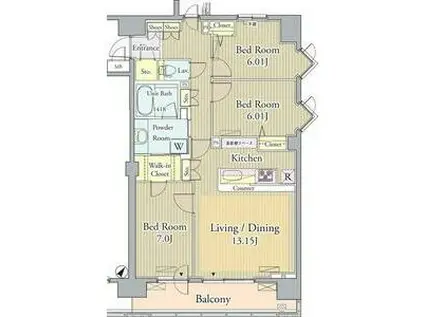 PRIMEURBAN東中野COURT 旧ACOLT新宿落合(3LDK/6階)の間取り写真