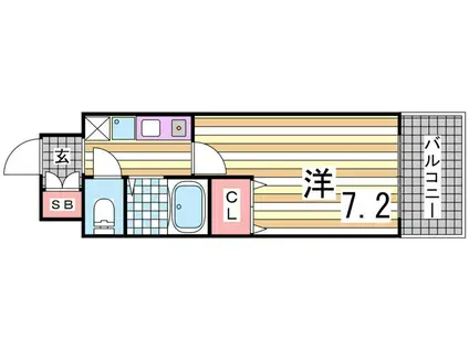 エスリード三宮(1K/2階)の間取り写真