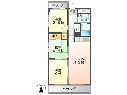 ラ・プエルタ・フェリス(3LDK/2階)の間取り写真