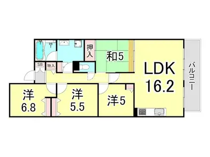 甲子園三番町ハイツ(4LDK/1階)の間取り写真