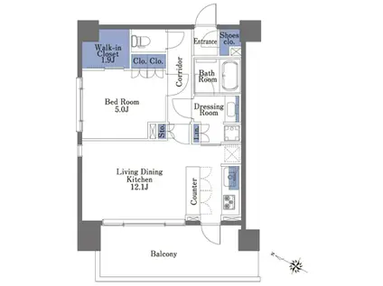 プライムメゾン神保町(1LDK/14階)の間取り写真