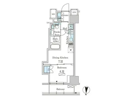 パークアクシス菊川ステーションイースト(1DK/10階)の間取り写真
