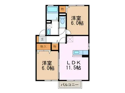 ロイヤルガーデン沢村F棟(2LDK/2階)の間取り写真