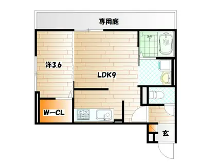 トレス城野弐番館(1LDK/2階)の間取り写真