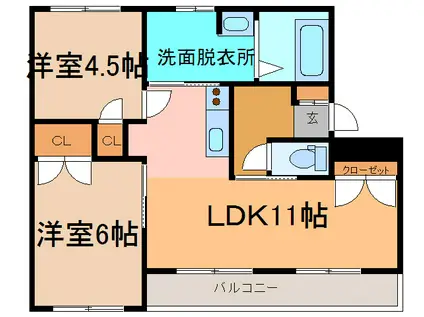 マンション鹿内(2LDK/4階)の間取り写真