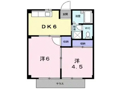 シティハイツ田辺(2DK/1階)の間取り写真