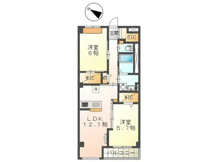 イースト WISTERIAI(2LDK/2階)の間取り写真