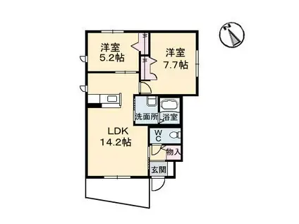 ヴァンヴェール・マーガレットA棟(2LDK/1階)の間取り写真