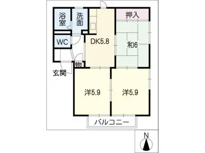 ディアス赤石(3K/2階)の間取り写真
