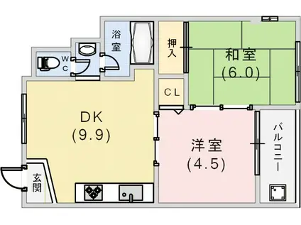 芦屋第一コーポラス(2DK/2階)の間取り写真