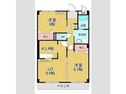 フォレストスクエア シバタ(2LDK/3階)の間取り写真