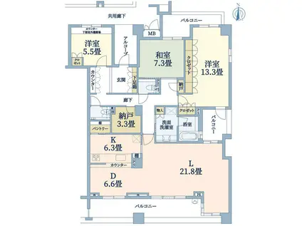 ジオグランデ芦屋翠ヶ丘(3SLDK/6階)の間取り写真