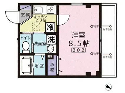 ブリエ国立(1K/2階)の間取り写真