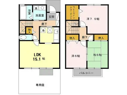 ボナール白水 1棟(3LDK/1階)の間取り写真