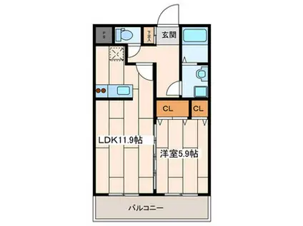 ディアコート相模台(1LDK/2階)の間取り写真