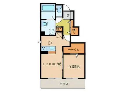 D-ROOM唐原 C棟(1LDK/1階)の間取り写真
