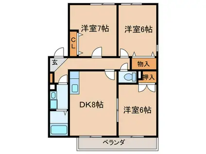 フルールK・T南棟(3DK/1階)の間取り写真