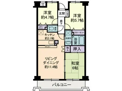 エントピアつきみ野(3LDK/3階)の間取り写真