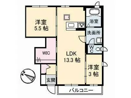 シャーメゾン稗田(2LDK/1階)の間取り写真