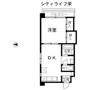 シティライフ栄(1DK/7階)の間取り写真