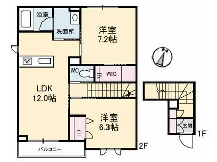 シャーメゾンガーデンズ大福(2LDK/2階)の間取り写真