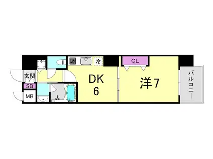 エスライズ西本町II(1DK/4階)の間取り写真