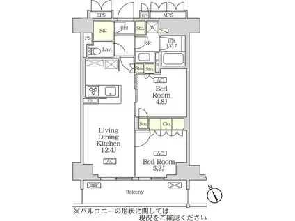 リーフシティ市川ザ・レジデンス(2LDK/8階)の間取り写真